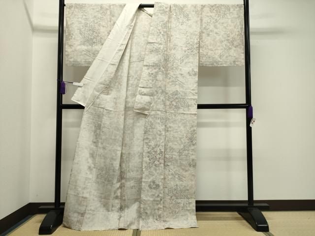 平和屋着物▽上質な紬 単衣 花織 格子柄 正絹 逸品 CAAW1332xi 楽天