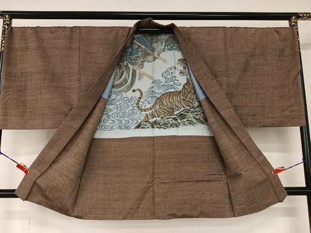 平和屋着物○男性 紬 アンサンブル 色無地 憲法色 正絹 逸品