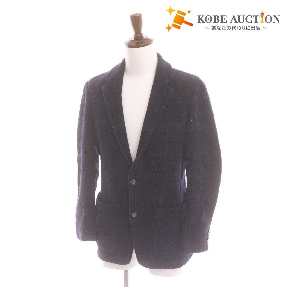 TOMORROWLAND トゥモローランド テーラードジャケット 襟 フロントボタン 胸ポケット チェック柄 メンズ 44 (S相当) ネイビー