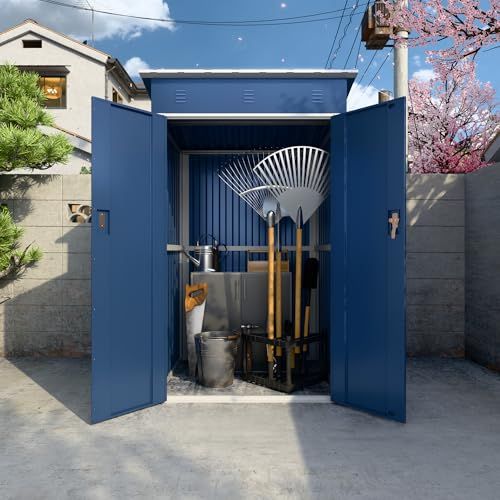 GangMei物置 室外収納庫 屋外倉庫 倉庫おしゃれ 庭収納 幅123×奥行き125×高185cm 耐水|耐侯|防UV 合金ドアノブ付き 換気付き 鍵付き ガーデン|庭|田畑|農場用 大容量 ブルーmp