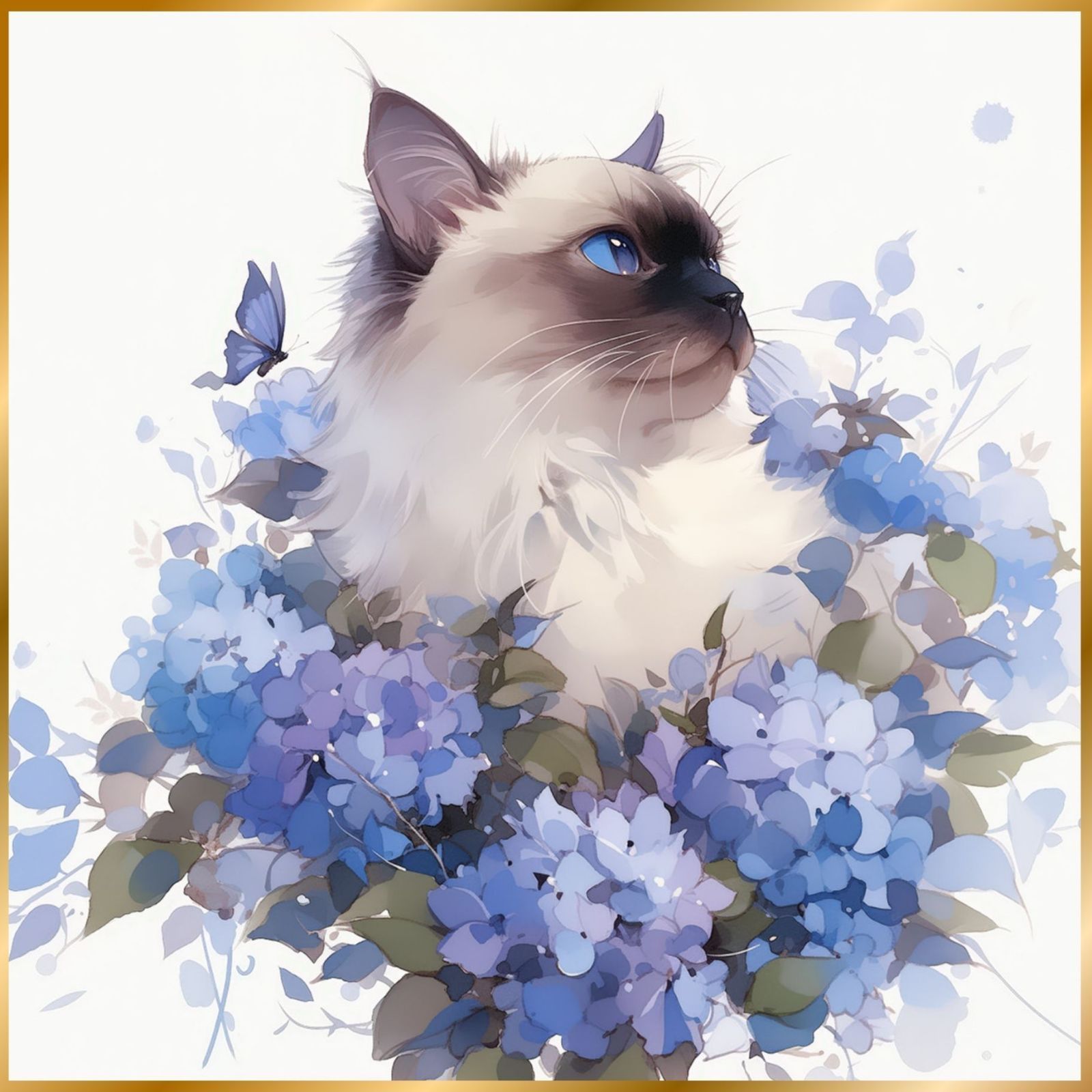 雨猫戯舞 - ラグドールキャット 猫 子猫 猫の絵 猫のイラスト 梅雨 季節 時期 紫陽花 カタツムリ うちの子記念日 ペットロス アートポスター