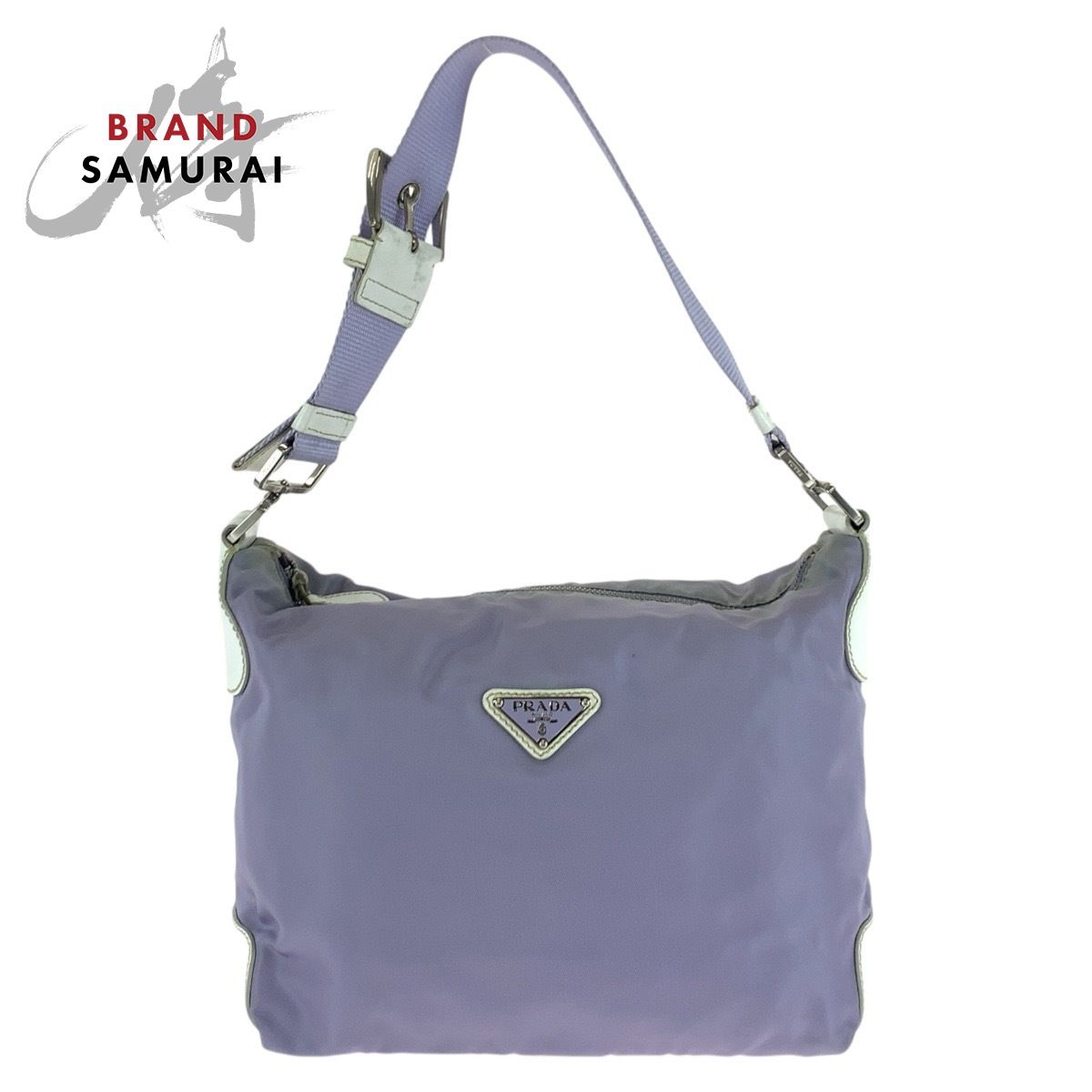 PRADA プラダ テスート 三角ロゴプレート パープル シルバー金具 PRADA プラダ テスート 三角ロゴプレート パープル シルバー金具