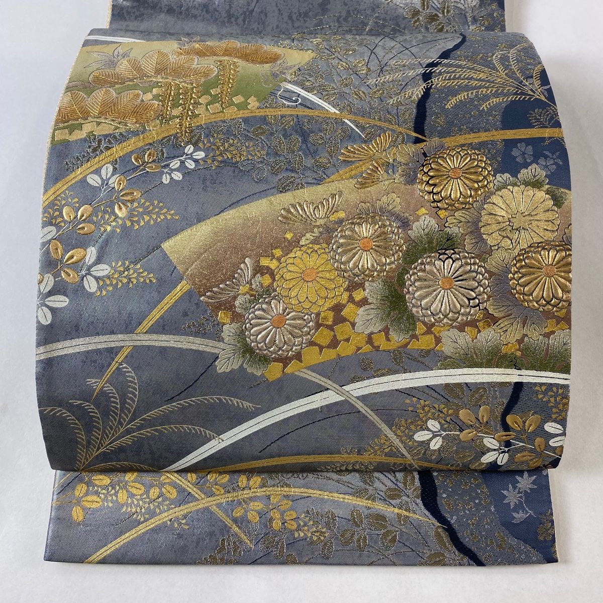 袋帯 美品 逸品 桃山扇面屏風文 金糸 箔 金色 お太鼓柄 正絹