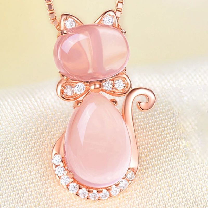 新しいコレクション CN08 ピンクオパール猫ペンダント✭ゴールド