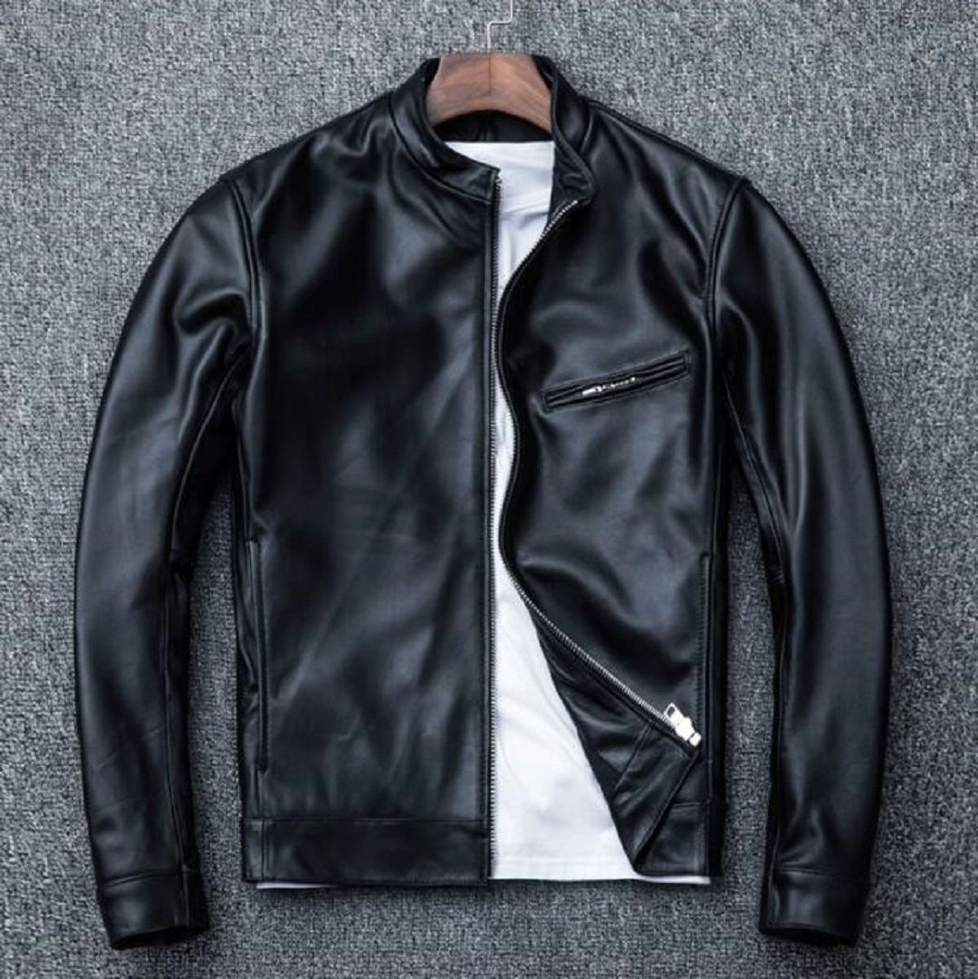 美品 シープスキン スタンドカラー シングルライダース レザージャケット ブラック サイズ イタリアンレザー ラム 羊革