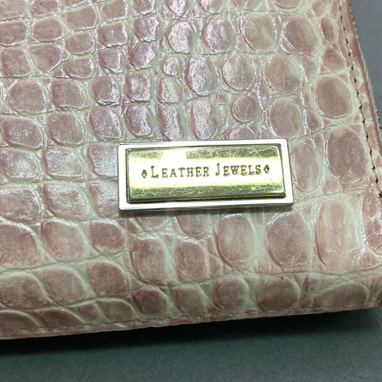 美品 Leather Jewels長財布 クロコ型押し Crystal 美品 LEATHER JEWELS レザージュエルズ 長財布 クロコ 型押し