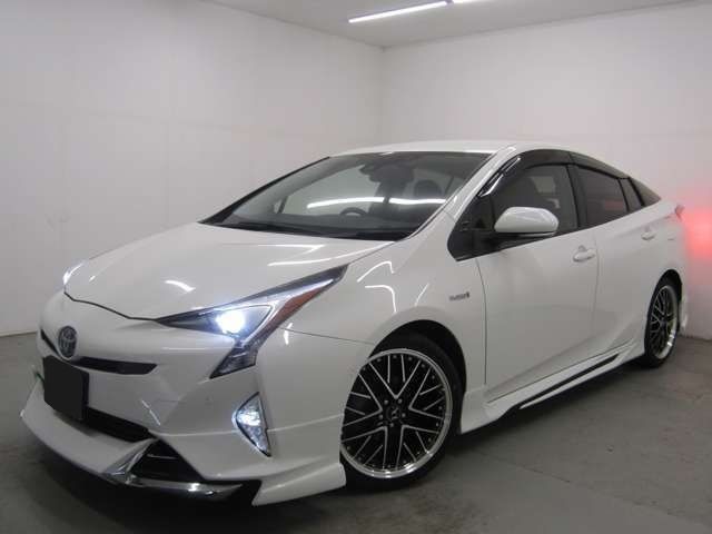 塗装品 メッキ＋LED付きABS製 50系 プリウス 前期 ハーフエアロ 3点セット サイドステップ リアハーフエアロ フルエアロ