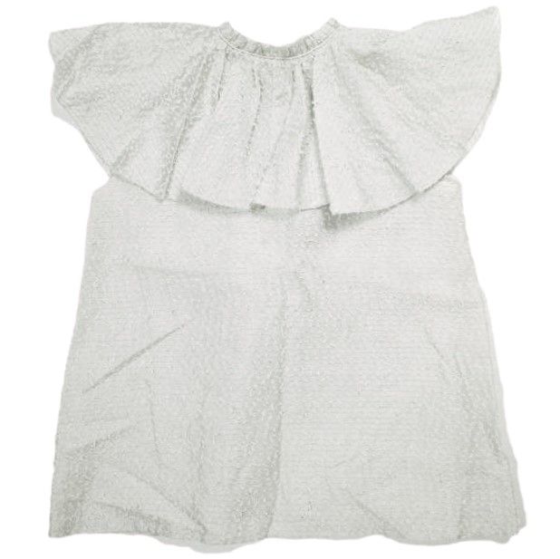 Drawer ドゥロワー 22AW オーガンボーダーラッフルカラーブラウス 6521-299-1017 36 グレー ノースリーブ シルク シャツ 定価79,200円 Drawer ドゥロワー 22AW 日本製 オーガンボーダーラッフルカラー