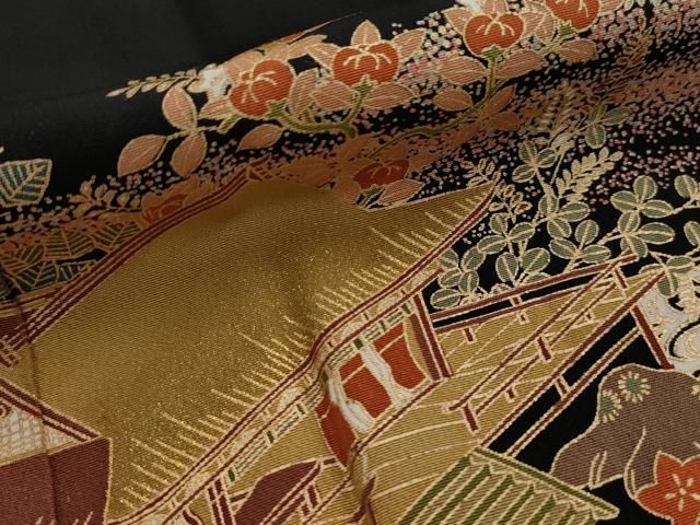 平和屋着物□豪華黒留袖 風景草花文 金彩 正絹 逸品 AAAY4021ru