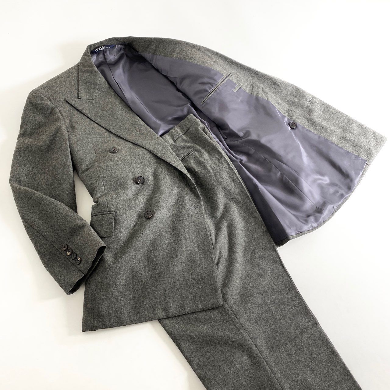 POLORALPH LAUREN◆ダブルブレステッドセットアップ/AB4/ウール/ベージュ/無地 ジャケット テーラードジャケット ダブルブレステッド ストレッチウール ブレザー レディース