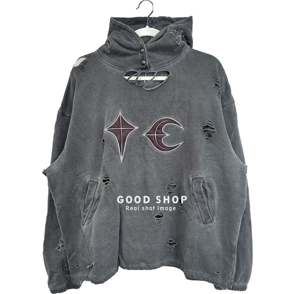 THUG CLUB THUGCLUB サグクラブ 23AW Rock Hoodie Hooded Sweatshirt ロックフーディー デストロイ加工パーカー  ダメージ加工 CHARCOAL チャコール 3 - メルカリ