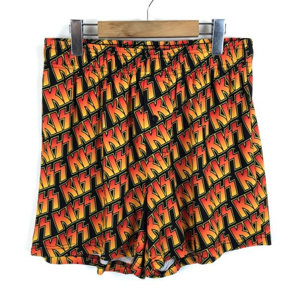 【古着】 KISS キッス ショートパンツ 総柄 バンド 音楽 ルームウエア ブラック系 メンズM 【中古】 n055047