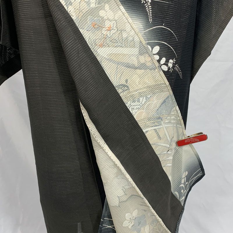 217 夏絽＊紅暈し芙蓉の花＊肩丈152裄64cm ＊