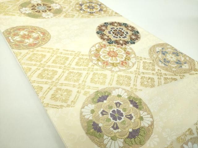 平和屋着物●六通柄袋帯　唐織　花丸文　金糸　正絹　逸品　未使用　DAAX4747ps 平和屋着物○六通柄袋帯 唐織 花丸文 金糸 正絹 逸品 未使用