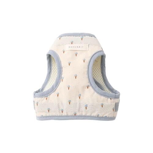 商品 moncheri モンシェリ 冷感アイスクリーム柄ハーネス リードSET 犬 ハーネス S|ブルー 冷感加工 通気性 ワンタッチ着脱 サイズ調節 小型犬