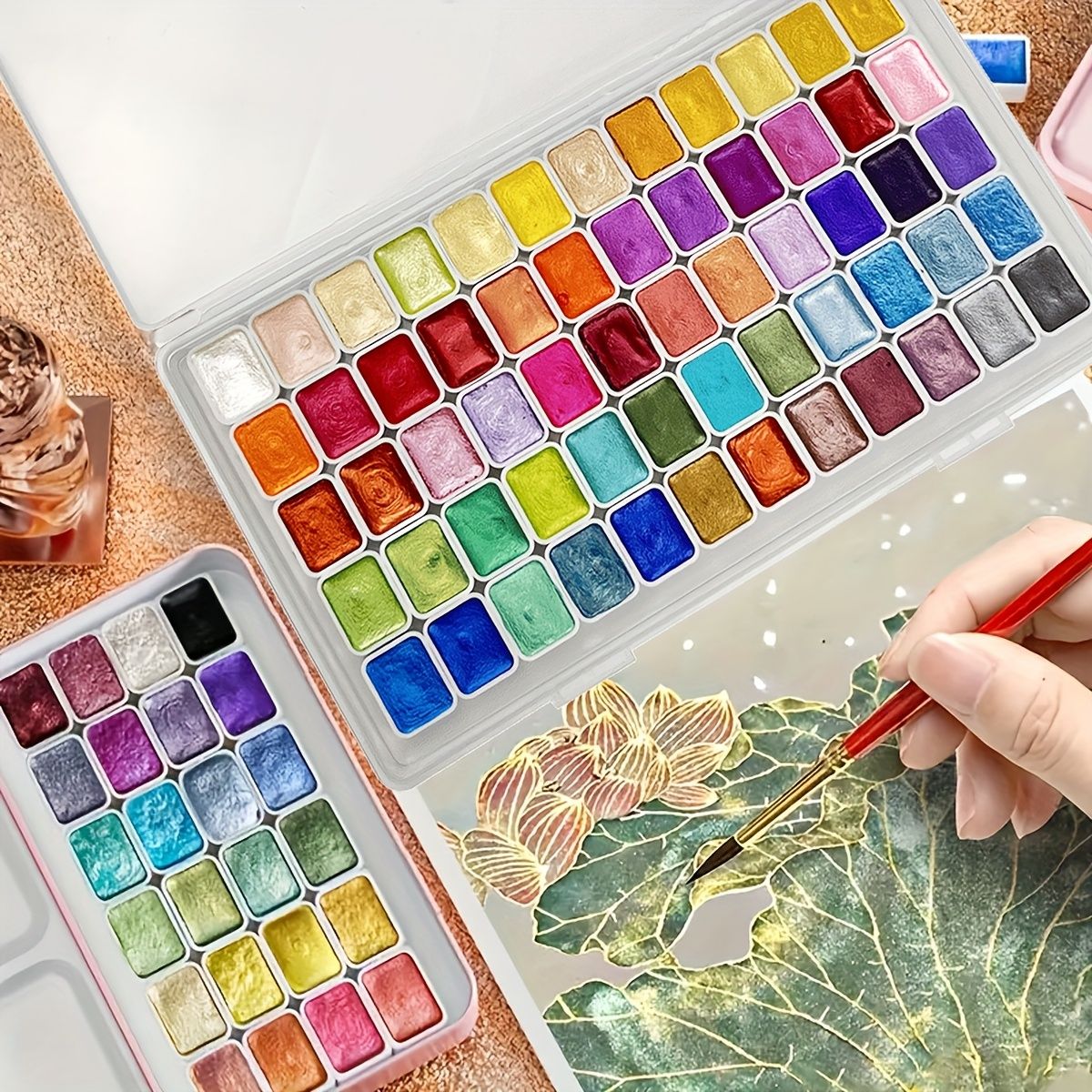 60色の金属光沢のある水彩画セット、グリッタペアレッシコ固体