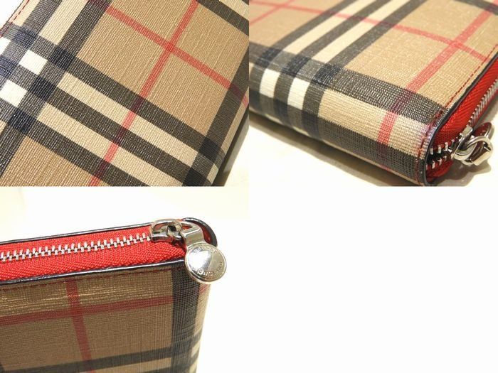 美品 BURBERRY バーバリー ラウンドファスナー 長財布 ☆ ベージュ系 チェック PVC × レッド レディース シルバー金具 ▽ 6G -  メルカリ