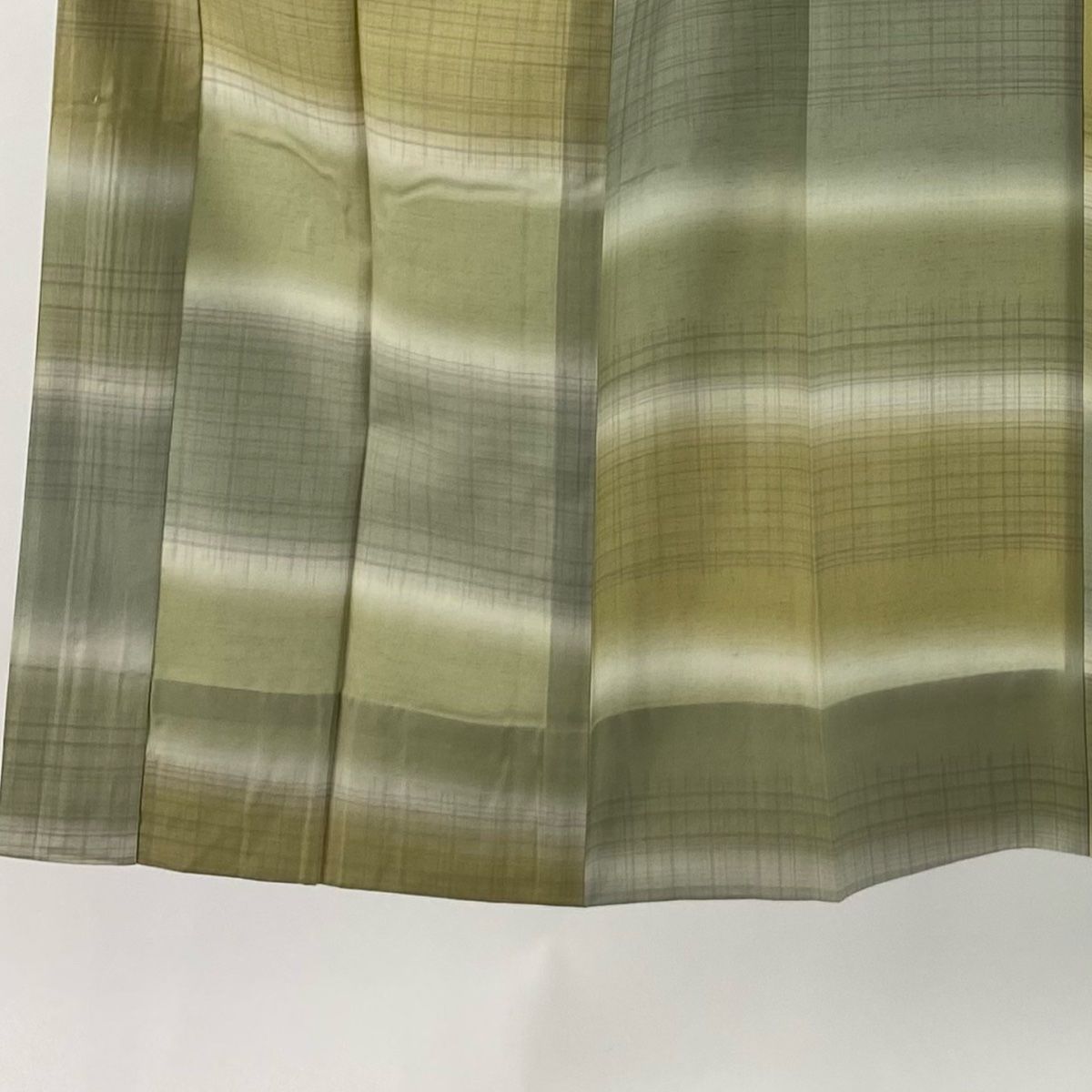 長襦袢 身丈129cm 裄丈68cm L 格子 ぼかし 灰緑 正絹 秀品