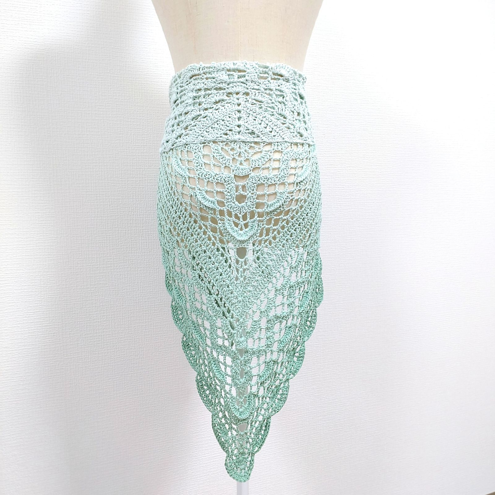 三角ショール 手編み ストール グリーン 爽やか ウール 【公式通販】