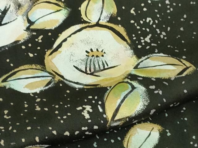 平和屋本店□極上 北大路魯山人 銀座もとじ 訪問着 椿 たたき染め 黒地