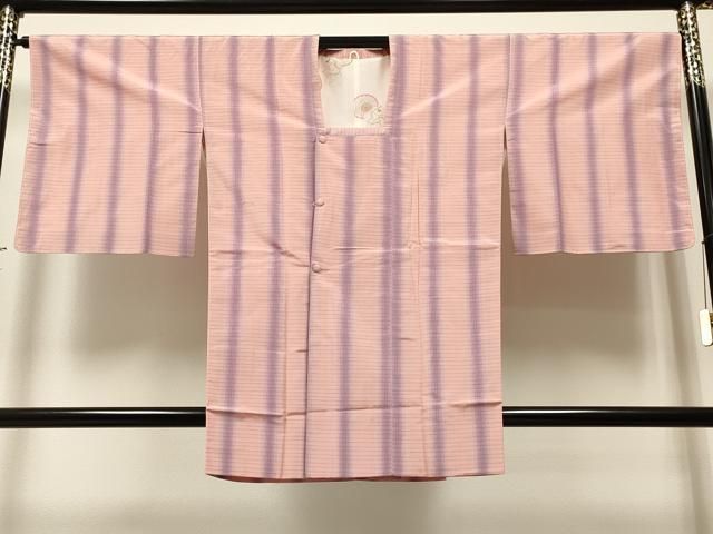 平和屋着物＃道行コート 単衣 色紋付 翁格子 鉄黒色 反端付き