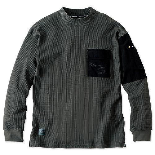 7.グレー_M [G.G.] モックネック 長袖Tシャツ 4475-52 ワッフル ストレッチ 消臭 胸ポケット 秋 冬 おしゃれ 作業着 作業服 桑和 プロユニステッカー付 7.グレー M