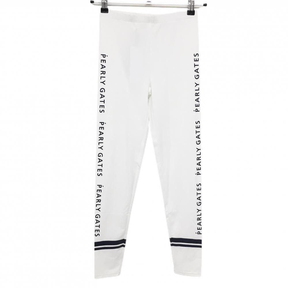 PEARLY GATES - 【新品】PGGパーリーゲイツ レギンスパンツ 白×ネイビー ロゴプリント スパッツ レディース FR ゴルフウェア PEARLY GATES 新品】PGGパーリーゲイツ レギンスパンツ 白×ネイビー ロゴ