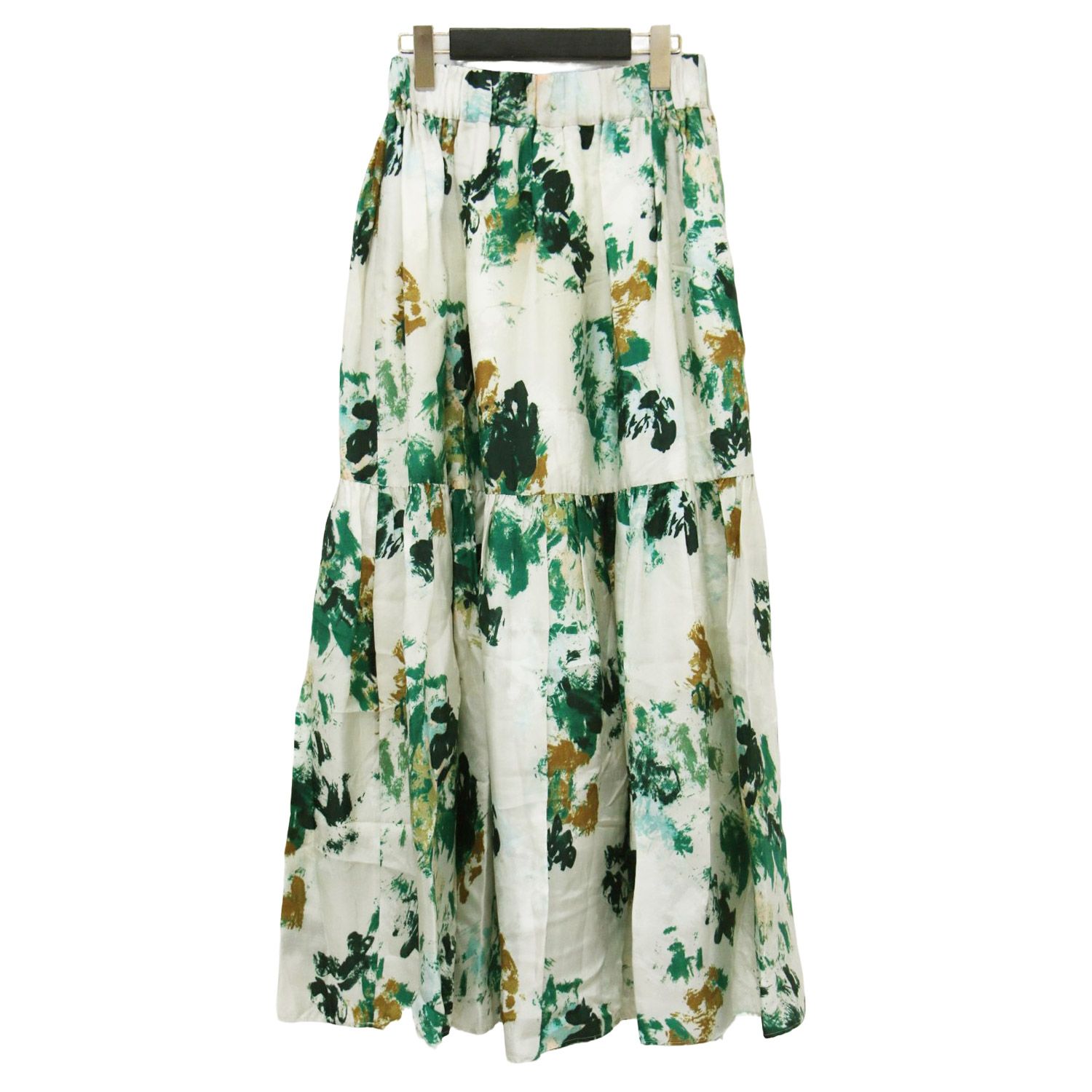 SACRA サクラ HAPPY PLUS STORE 別注 スカート グリーン サイズ 38 M | 25春夏 ティアード スカート | BLURRED FLORA | ロング丈 ドレープ フ 花柄 | 日本製 | ボトムス レディース