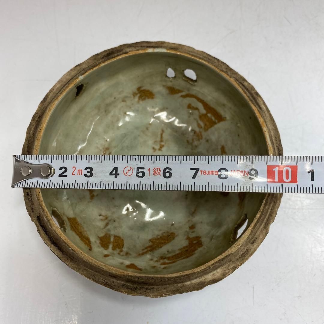 古代中国　青磁　透かし香炉　木箱付　幅10.8/高さ約8㎝　東Y5-0506☆ 古代中国 青磁 透かし香炉 木箱付 幅10.8/高さ約8㎝ 東Y5-0506