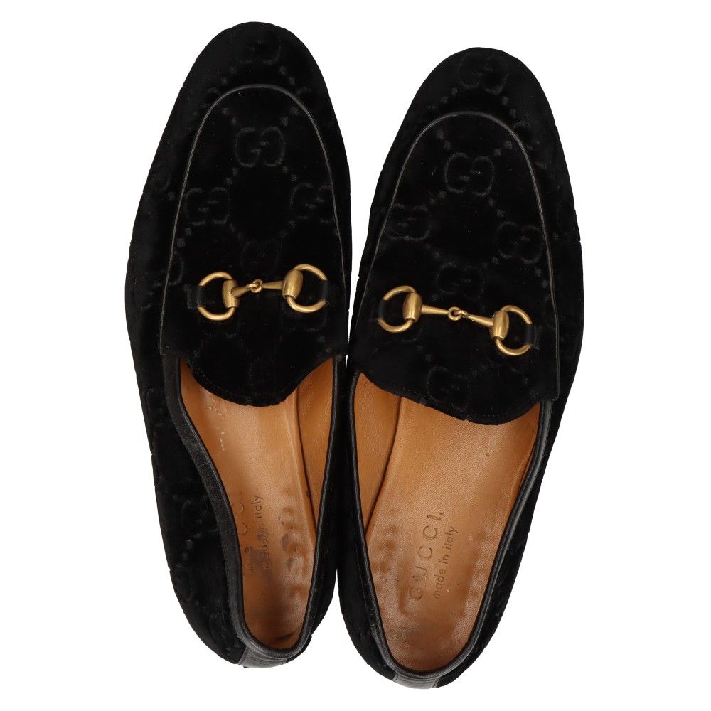 GUCCI (グッチ) ホースビット ベルベット GG総柄 ローファー ネイビー