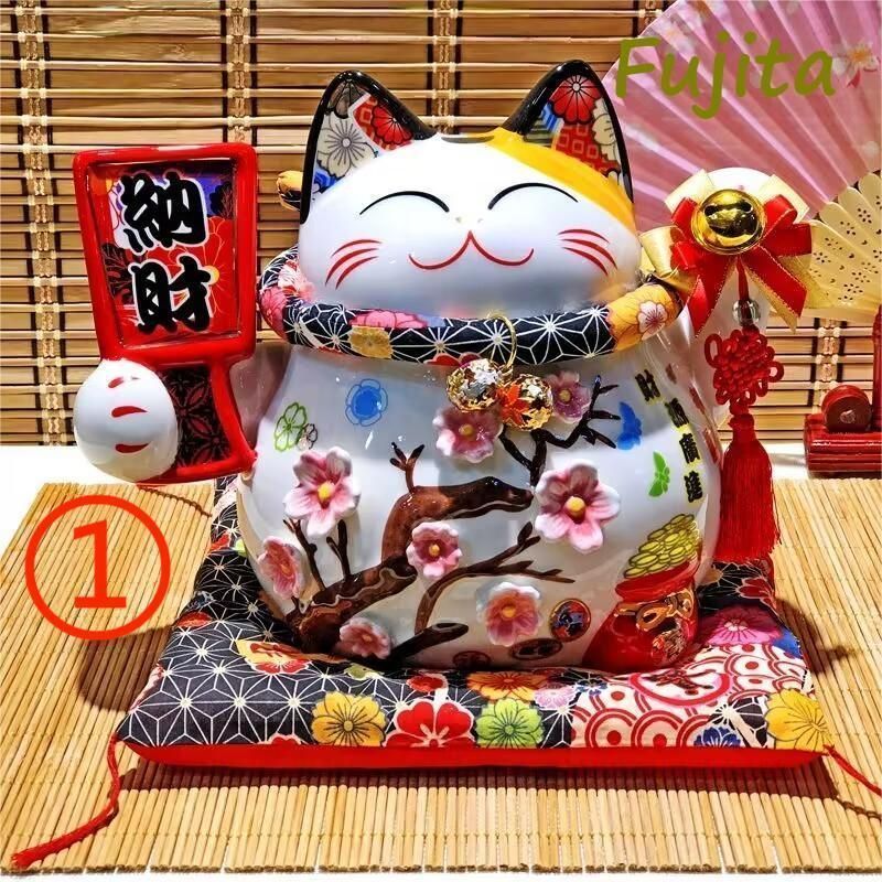 大陶磁器 招き猫インテリア 置物 飾り物 縁起物 貯金箱クッション贈り