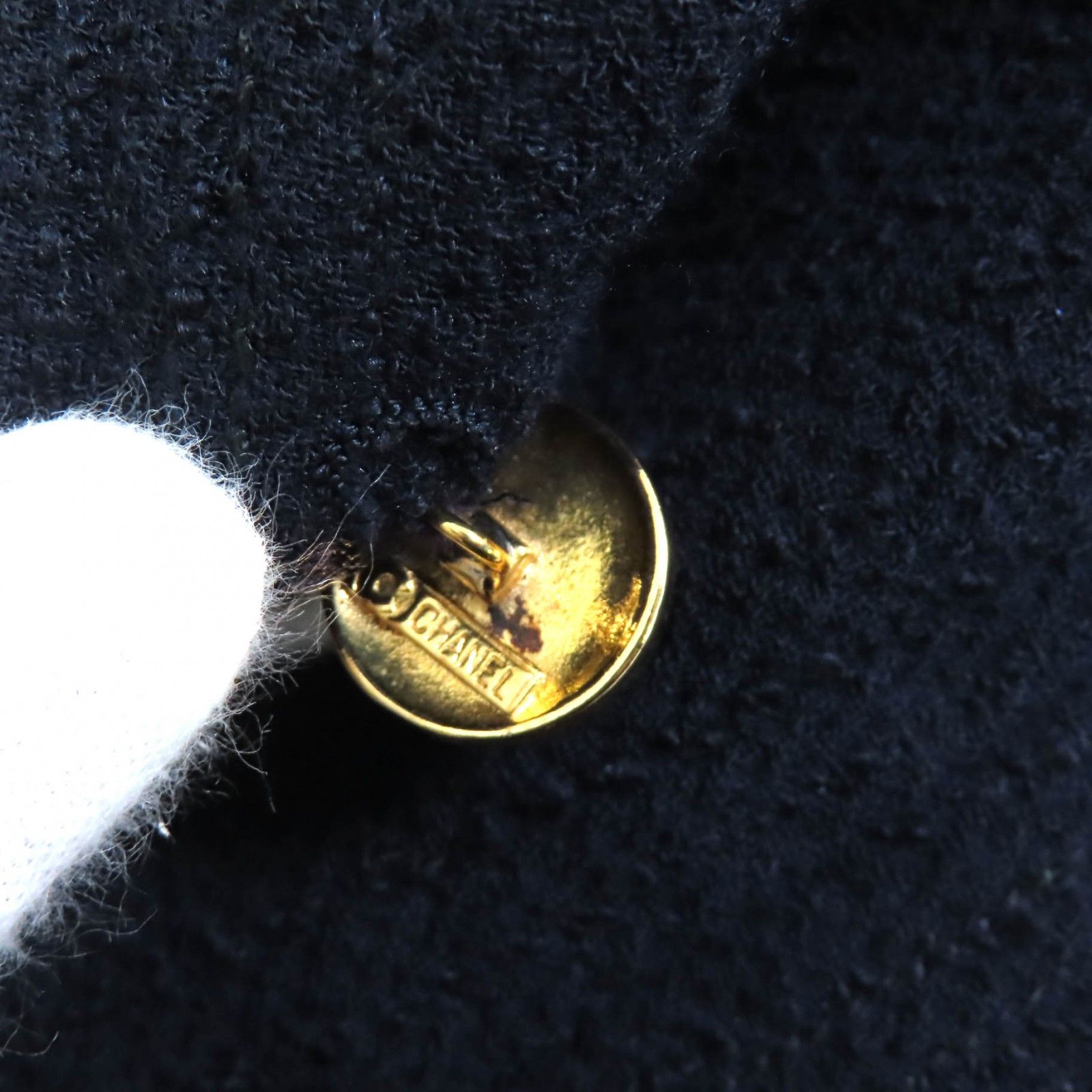 CHANEL BOUTIQUE シャネルブティック ヴィンテージ ウール100％ 90年代 金ボタン付 ノー フロントオープン ツイードジャケット スカート スーツ ネイビー 36 フランス製 レディース MAAHADDERANG_COM