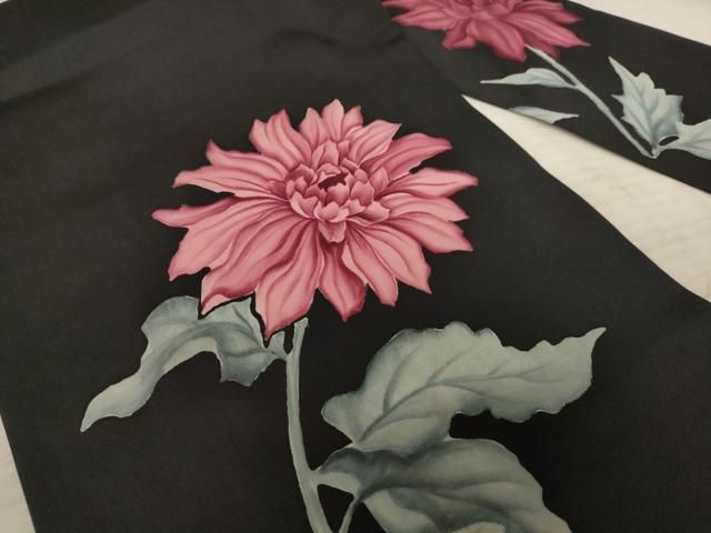 平和屋着物◎塩瀬 九寸名古屋帯 枝花文 黒地 正絹 逸品