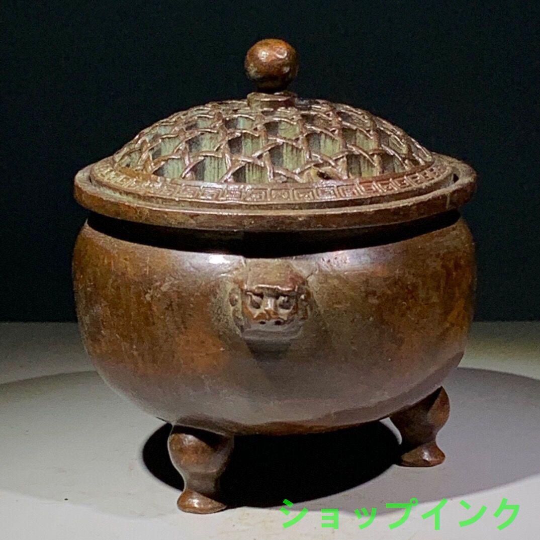 極上 古作 古銅 宣徳銅製 鍍金 獅子観音菩薩 香炉 茶道具 宣徳 三