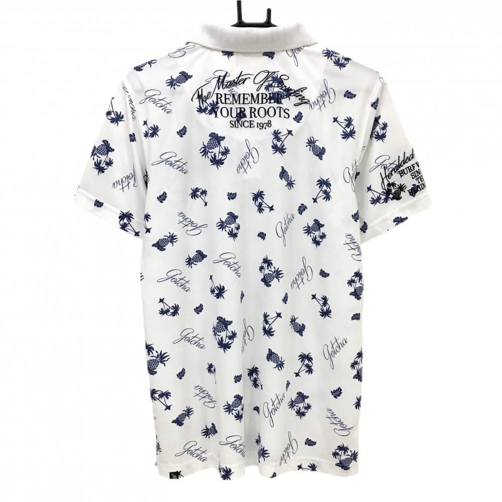 美品】ガッチャゴルフ 半袖ポロシャツ 白×ネイビー 総柄 パイナップル 