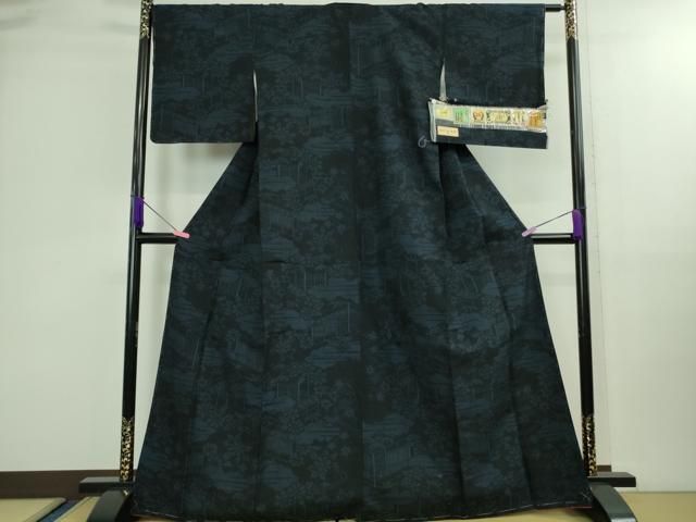 平和屋着物 上 本場眞綿結城紬 100亀甲 風景花文 証紙付き ♥ DZAB0141kh5