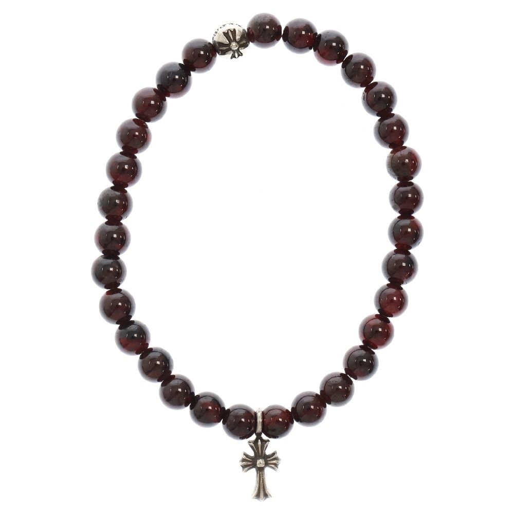 CHROME HEARTS クロムハーツ BEAD 6mm CHクロスチャーム ビーズブレスレット ブラウン|シルバー
