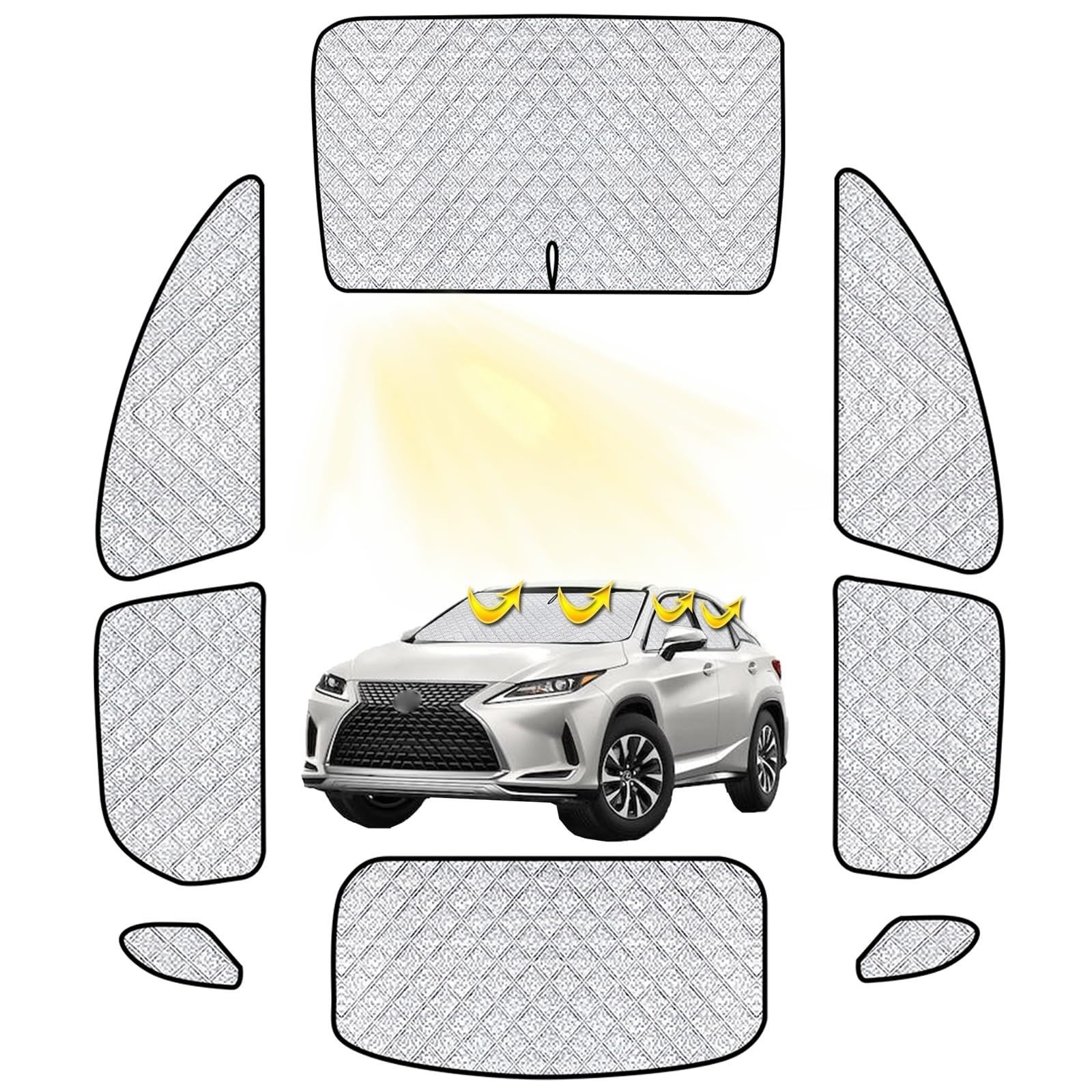 レクサス RX 車中泊 2025~現行 車用 サンシェード フルセット 仮眠 マルチサンシェード 遮光シェード 断熱 車窓日よけ 車中泊 シェード アウトドア 全窓対応 高密度 UVカット 盗難防止 冬 保温 取付簡単 6層構造 8PCS