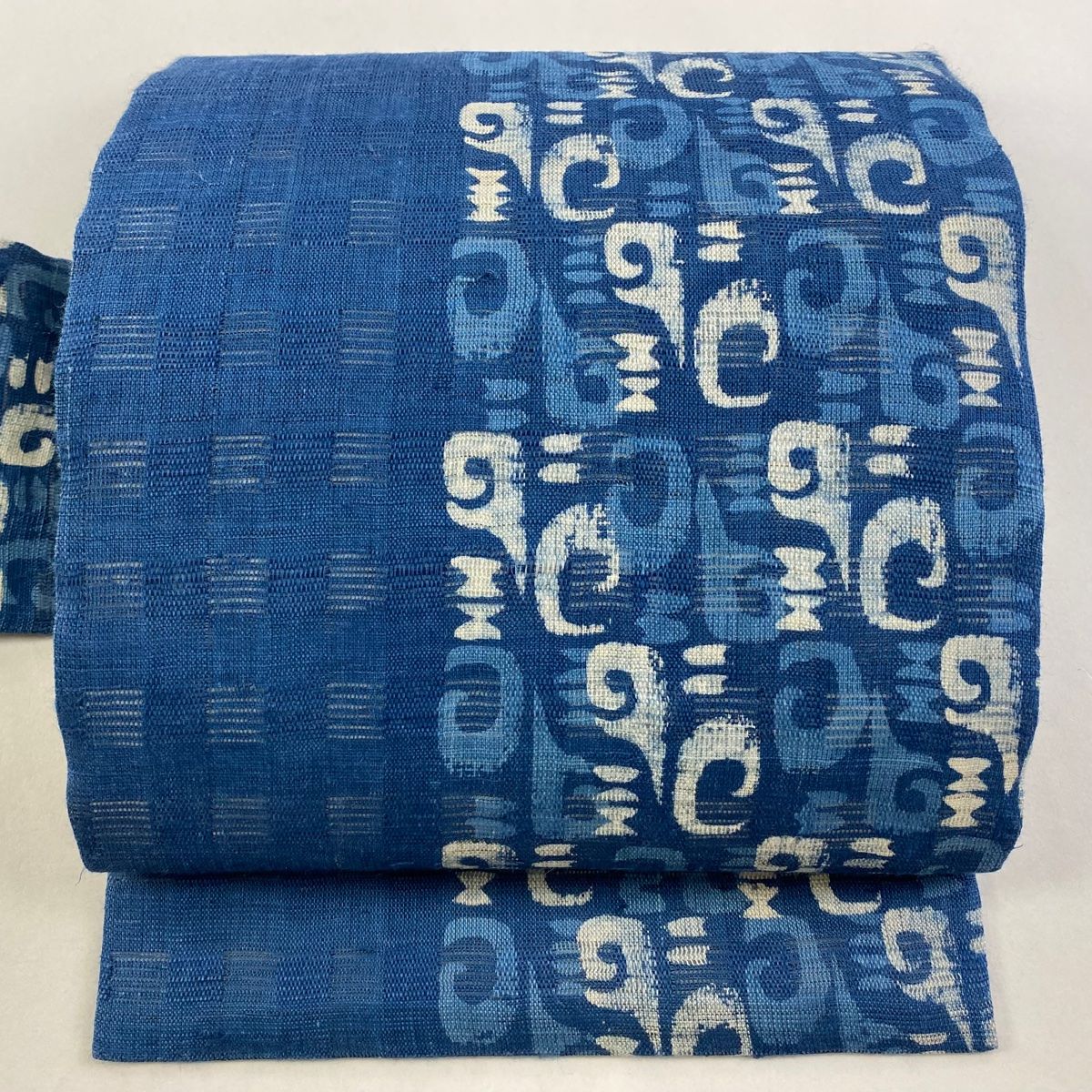 名古屋帯 秀品 夏帯 幾何学模様 藍色 正絹