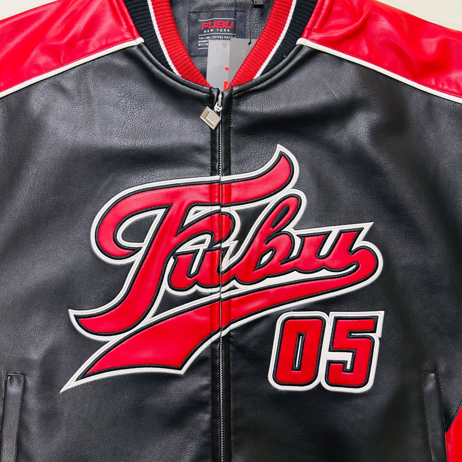新作】【FUBU／フブ・Faux Leather Game Jacket（レッド）】ストリート