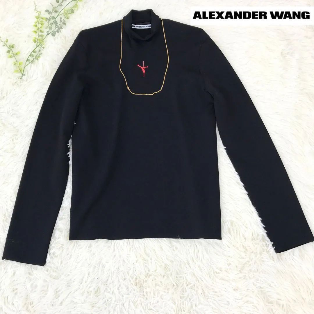 alexanderwang アレキサンダーワン カットソー ニット ハイネック タートルネック 黒 ブラック Sサイズ  ネックレスチェーン付き（取り外し可） - メルカリ