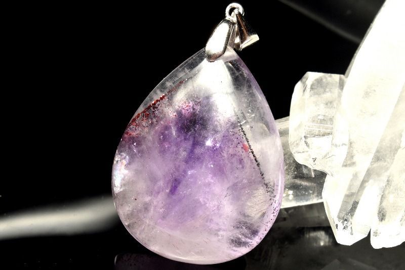 １点物 AAA シルバー925 ファントム入り スーパーセブンアメジスト 31x24mm ドロップ ペンダントトップ パワーストーン 天然石 _PC6127