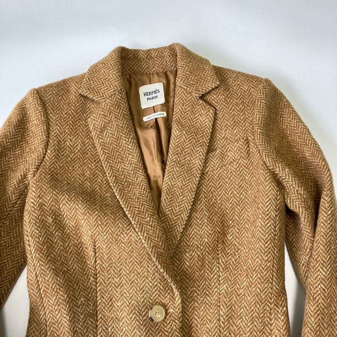 エルメス 極上カシミヤ ヘリンボーンツイード ジャケット S〜M