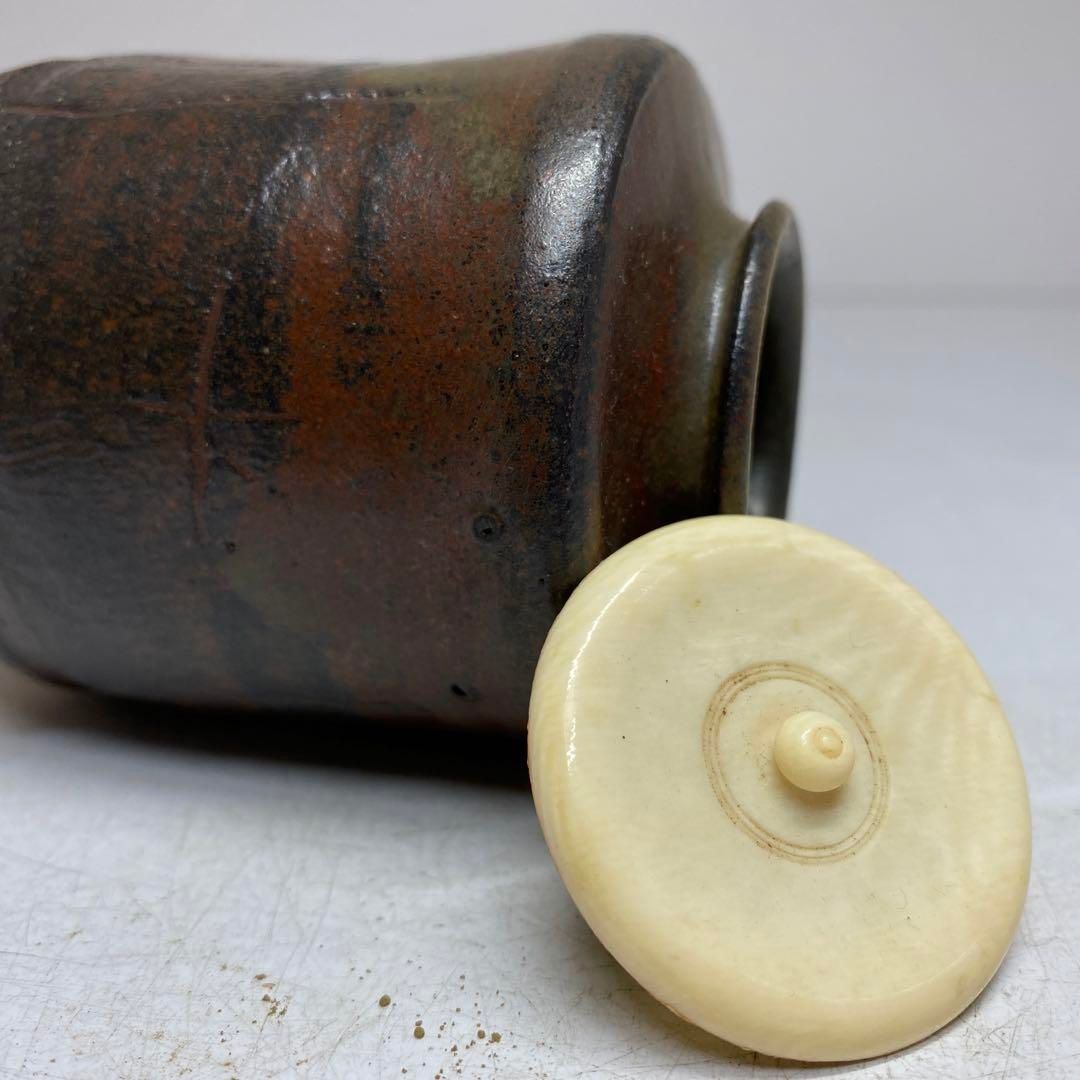 長谷川青峯　瀬戸茶入　共箱　美品　高さ10.5cm 東H6-0114① 長谷川青峯 瀬戸茶入 共箱 美品 高さ10.5cm 東H6-0114①