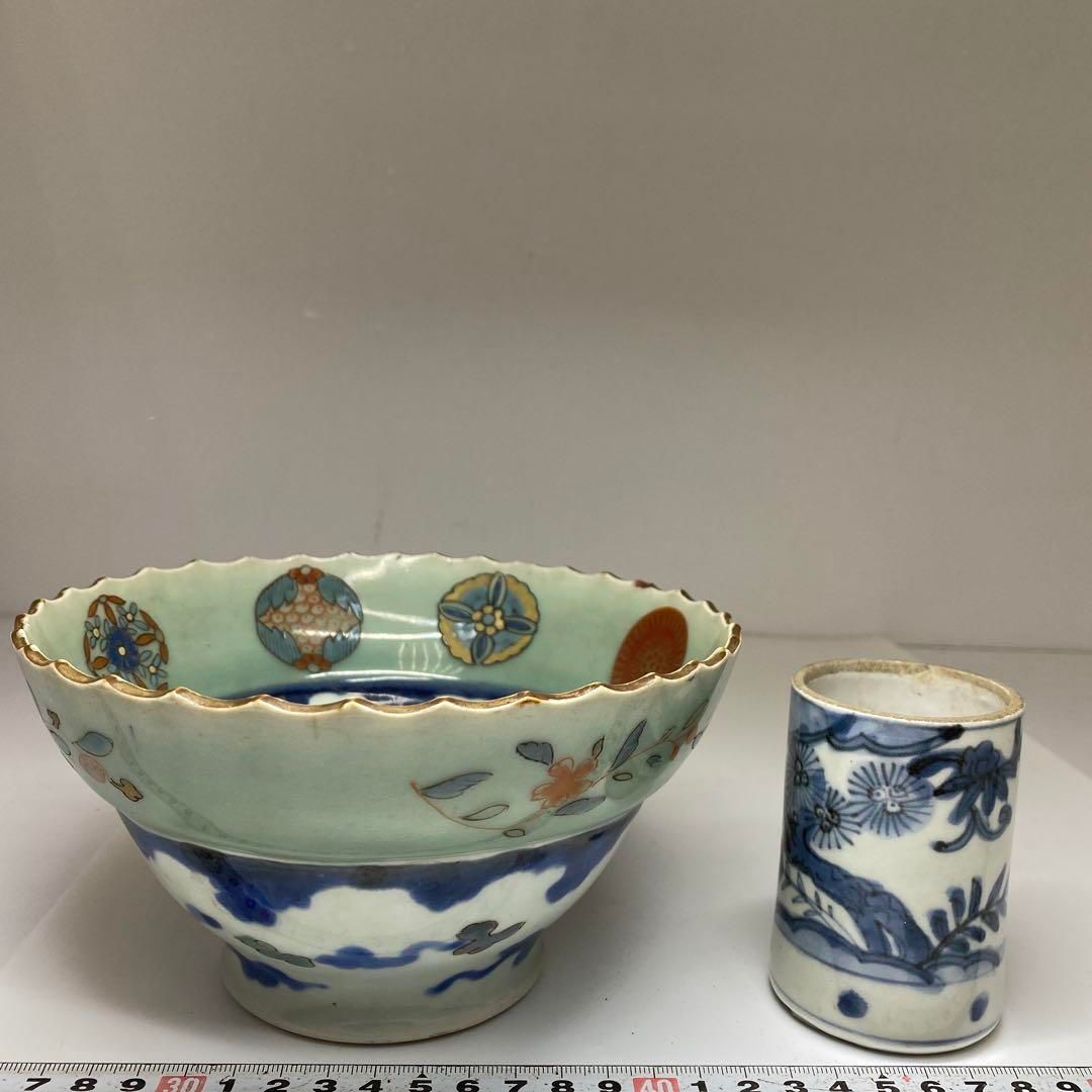 古伊万里 鉢 火入 筆筒 4点 直径17.4 9.8 5.5㎝東な7-0111