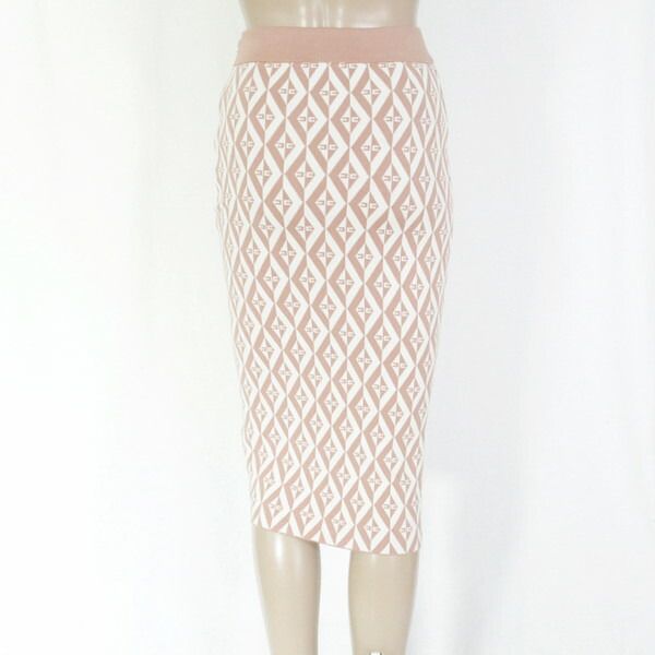 80%OFF エリザベッタフランキ ELISABETTA FRANCHI スカート40 ESK703 Sサイズ ピンクベージュ レディース ニットスカート 膝下丈 ロゴ入り