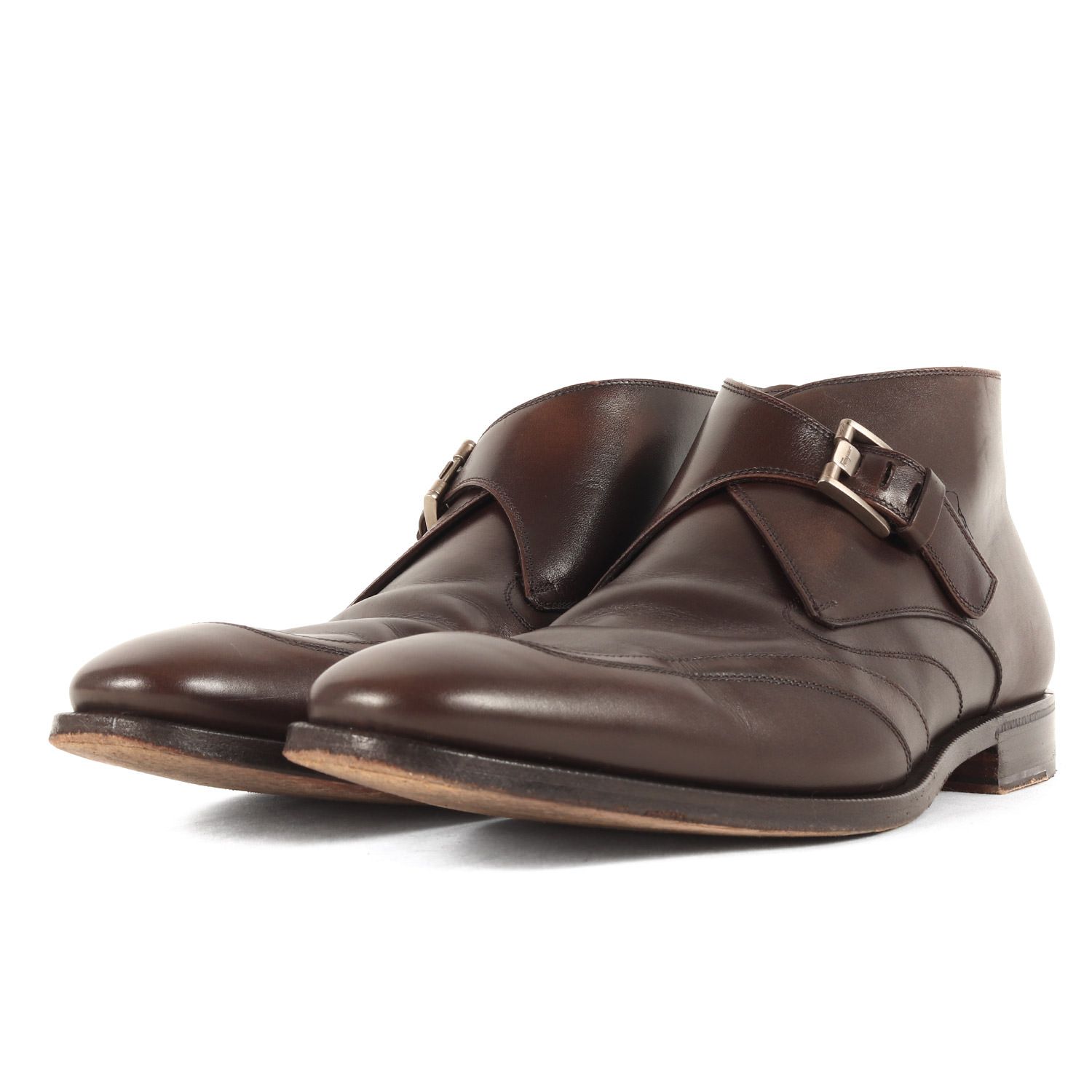 Salvatore Ferragamo サルヴァトーレ フェラガモ サイズ:28.5cm モンクストラップ ミドルカット スクエアトゥ レザー ドレスシューズ ブラウン 10 1/2D イタリア製 革靴【メンズ】【中古】 Salvatore Ferragamo サルヴァトーレ フェラガモ サイズ:28.5cm モンク