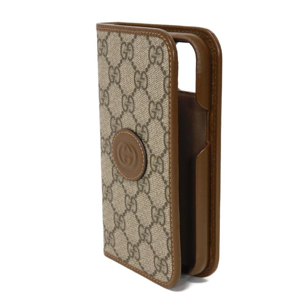 GUCCI - GUCCI グッチ インターロッキングG iPhone 15 ケース ダブルG ブラウン 手帳型 二つ折り GGスプリーム ベージュ スマホケース 760185 92TCG 8563 GUCCI グッチ インターロッキングG iPhone 15 ケース ダブルG