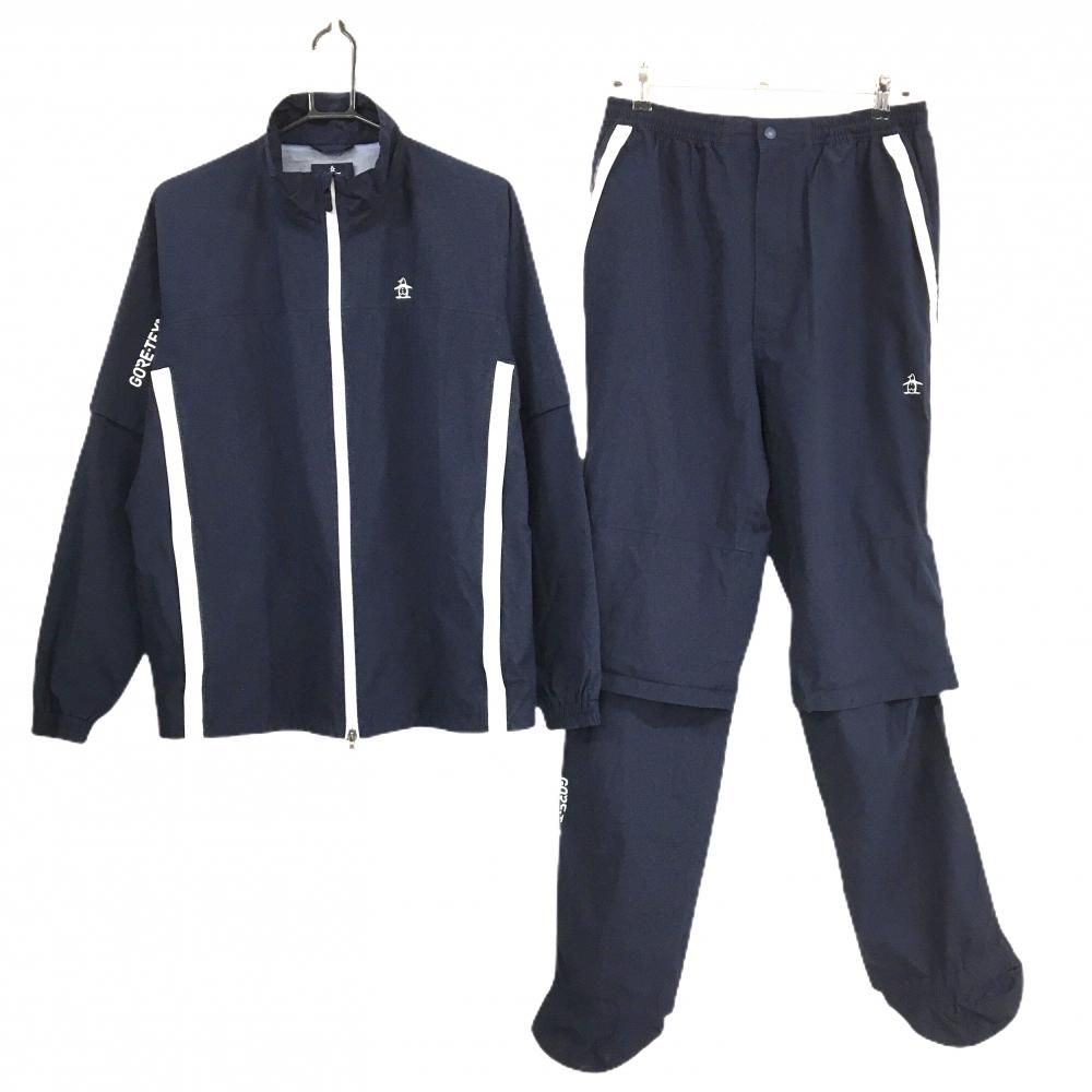 マンシングウェア レインウェア 2WAYジャケット×パンツ ネイビー×白 袖着脱可 裏地メッシュ メンズ L ゴルフウェア Munsingwear