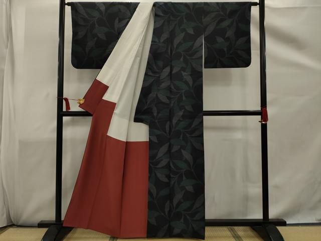 平和屋着物□上質な紬 枝葉文 正絹 逸品 AAAT9670sx